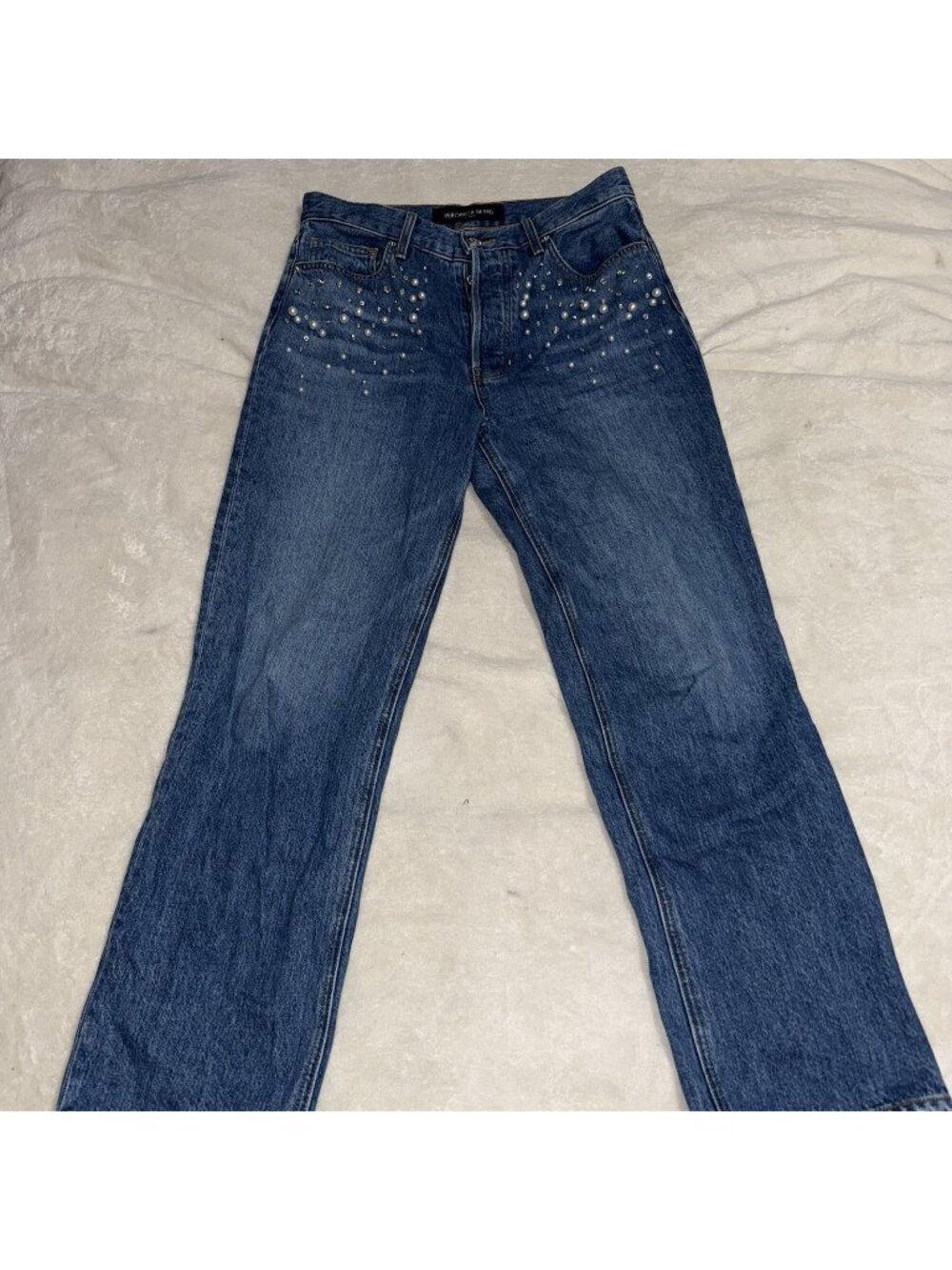 Veronica Beard Daniela Straight Leg Ankle Jeans Embellishment Pearls 28 Cotton